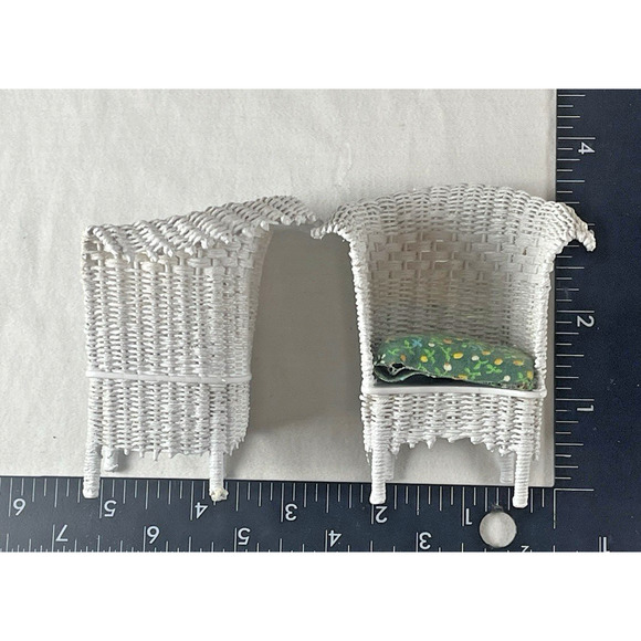 Wicker White Furniture Vtg 5 pc Set 1:12 Dollhouse Miniature + Accessories Decor - Picture 2 of 11